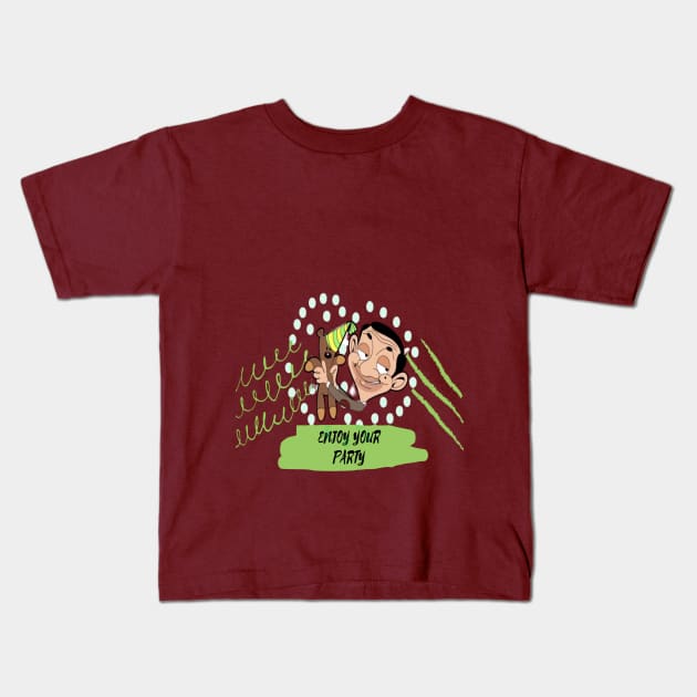 Party with Mr. Bean Kids T-Shirt by NikwinTrends